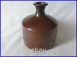 David Leach tenmoku vase with incised decoration and artist seal mark to side