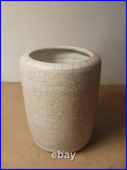 David Leech Studio Pottery Yunomi Small Vase Crackle Glaze Stonewear Mid 20thC