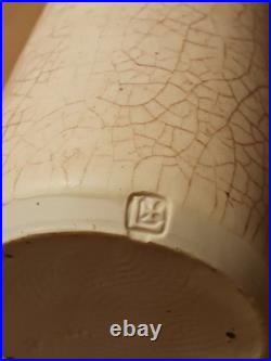 David Leech Studio Pottery Yunomi Small Vase Crackle Glaze Stonewear Mid 20thC