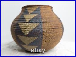David Salk Studio Pottery Basket Clay Vase Pot Inverted Pyramid Signed 2002