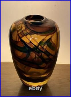 David Walker Studio Glass vase In Amber and Russet. Scarce signed piece