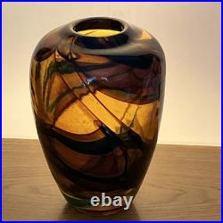 David Walker Studio Glass vase In Amber and Russet. Scarce signed piece