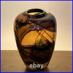 David Walker Studio Glass vase In Amber and Russet. Scarce signed piece
