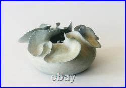 Deirdre Burnett Studio Pottery Porcelain Blue Glaze'Ruffle' Pot A/F