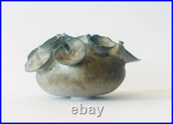 Deirdre Burnett Studio Pottery Porcelain Green Glaze'Ruffle' Small Pot