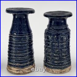 Denise Wren, Oxshott Studio Pottery 5 Miniature Vases, Blue Glaze, Signed Denise Wren, Oxshott Studio Pottery 5 Miniature Vases, Blue Glaze, Signed