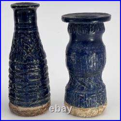 Denise Wren, Oxshott Studio Pottery 5 Miniature Vases, Blue Glaze, Signed Denise Wren, Oxshott Studio Pottery 5 Miniature Vases, Blue Glaze, Signed