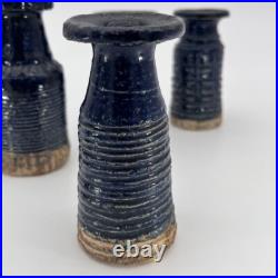 Denise Wren, Oxshott Studio Pottery 5 Miniature Vases, Blue Glaze, Signed Denise Wren, Oxshott Studio Pottery 5 Miniature Vases, Blue Glaze, Signed