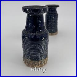 Denise Wren, Oxshott Studio Pottery 5 Miniature Vases, Blue Glaze, Signed Denise Wren, Oxshott Studio Pottery 5 Miniature Vases, Blue Glaze, Signed