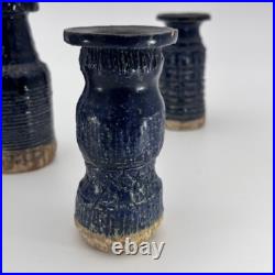 Denise Wren, Oxshott Studio Pottery 5 Miniature Vases, Blue Glaze, Signed Denise Wren, Oxshott Studio Pottery 5 Miniature Vases, Blue Glaze, Signed