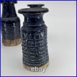 Denise Wren, Oxshott Studio Pottery 5 Miniature Vases, Blue Glaze, Signed Denise Wren, Oxshott Studio Pottery 5 Miniature Vases, Blue Glaze, Signed