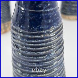 Denise Wren, Oxshott Studio Pottery 5 Miniature Vases, Blue Glaze, Signed Denise Wren, Oxshott Studio Pottery 5 Miniature Vases, Blue Glaze, Signed