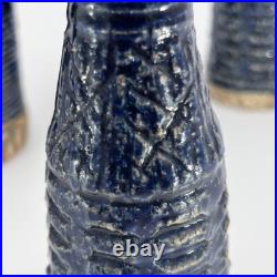 Denise Wren, Oxshott Studio Pottery 5 Miniature Vases, Blue Glaze, Signed Denise Wren, Oxshott Studio Pottery 5 Miniature Vases, Blue Glaze, Signed