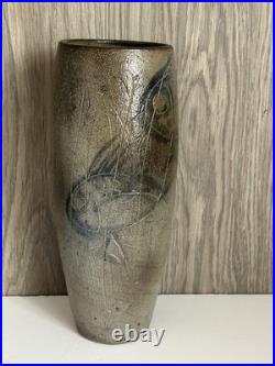 Denise Wren of Oxshott Pottery Signed Studio Art Medium Vase with Fish Pattern