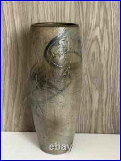 Denise Wren of Oxshott Pottery Signed Studio Art Medium Vase with Fish Pattern