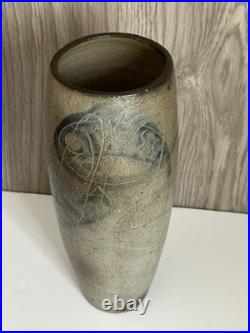 Denise Wren of Oxshott Pottery Signed Studio Art Medium Vase with Fish Pattern