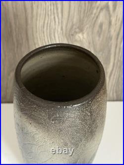 Denise Wren of Oxshott Pottery Signed Studio Art Medium Vase with Fish Pattern