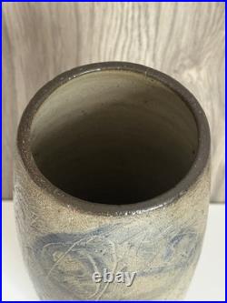 Denise Wren of Oxshott Pottery Signed Studio Art Medium Vase with Fish Pattern