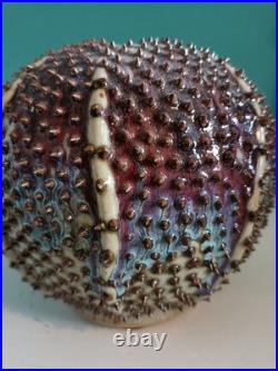 Des Pots Dutch Studio Pottery Spiky Sea Urchin 5.6 Ceramic Vase Iridescent