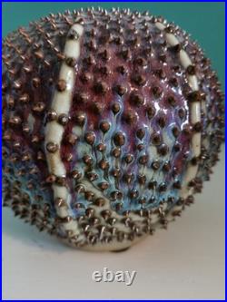 Des Pots Dutch Studio Pottery Spiky Sea Urchin 5.6 Ceramic Vase Iridescent