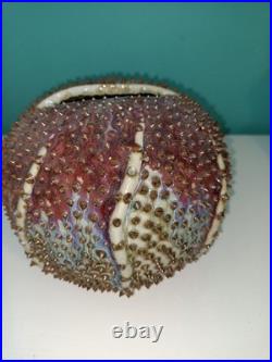 Des Pots Dutch Studio Pottery Spiky Sea Urchin 5.6 Ceramic Vase Iridescent