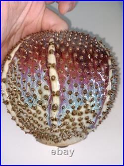 Des Pots Dutch Studio Pottery Spiky Sea Urchin 5.6 Ceramic Vase Iridescent