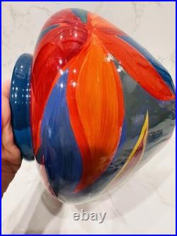 Diana Wolzak Handpainted Studio Pottery Vase Floral Abstract Blue Red 1991 Diana Wolzak Handpainted Studio Pottery Vase Floral Abstract Blue Red 1991