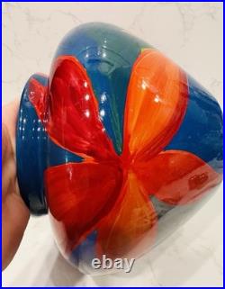 Diana Wolzak Handpainted Studio Pottery Vase Floral Abstract Blue Red 1991 Diana Wolzak Handpainted Studio Pottery Vase Floral Abstract Blue Red 1991