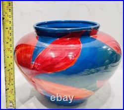 Diana Wolzak Handpainted Studio Pottery Vase Floral Abstract Blue Red 1991 Diana Wolzak Handpainted Studio Pottery Vase Floral Abstract Blue Red 1991