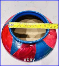 Diana Wolzak Handpainted Studio Pottery Vase Floral Abstract Blue Red 1991 Diana Wolzak Handpainted Studio Pottery Vase Floral Abstract Blue Red 1991