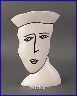Donna Polseno Signed Studio Art Pottery Abstract Face Figural Vase Picasso Style