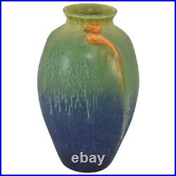 Door Pottery 2010 Dawns Duet Northern Lights Blue Glaze Bird Handled Vase
