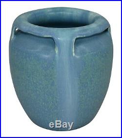 Door Pottery Four Handled Mottled Blue Arts and Crafts Vase