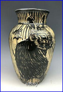 Dragonfly Guild Pottery by Judy Anderson Bunny Vase Sgrafitto Hand-Carved 2017