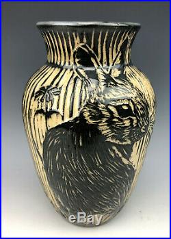 Dragonfly Guild Pottery by Judy Anderson Bunny Vase Sgrafitto Hand-Carved 2017