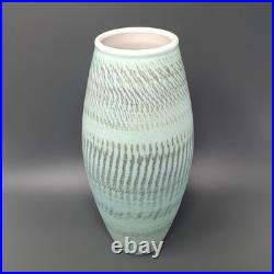 EMILY MYERS Studio Pottery Porcelain Vase Celadon Green with Linear Decoration