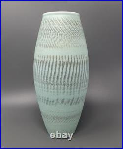 EMILY MYERS Studio Pottery Porcelain Vase Celadon Green with Linear Decoration