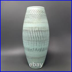 EMILY MYERS Studio Pottery Porcelain Vase Celadon Green with Linear Decoration
