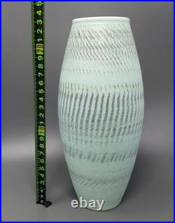 EMILY MYERS Studio Pottery Porcelain Vase Celadon Green with Linear Decoration