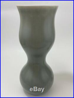 EVA ZEISEL Klein Reid Studio Porcelain 2 Vases Pair Green Marked 12 & 9.5