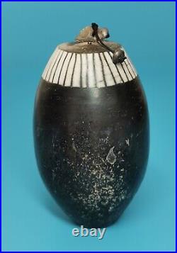 Early Jane Hollidge Studio Pottery Raku Fired Vase and Bowl RARE SET Signed