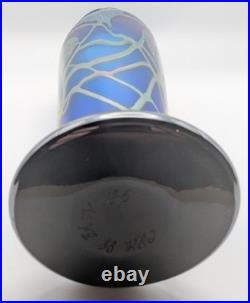 Early Okra Glass Iridescent Vase Leaves Vines Cobalt Blue Richard Golding