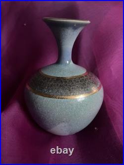 Early Tony Laverick Signed Hand Painted Metallic lustred Art Pottery Vase 18cm h