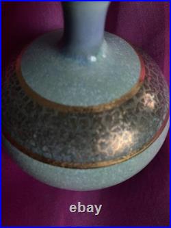 Early Tony Laverick Signed Hand Painted Metallic lustred Art Pottery Vase 18cm h