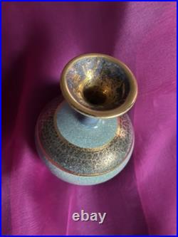 Early Tony Laverick Signed Hand Painted Metallic lustred Art Pottery Vase 18cm h