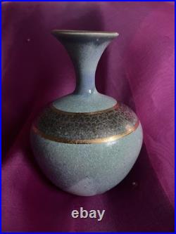 Early Tony Laverick Signed Hand Painted Metallic lustred Art Pottery Vase 18cm h