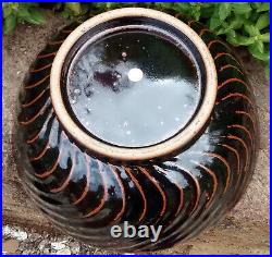 Edward Hughes studio pottery stoneware large fluted bowl, tenmoku glaze