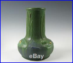 Ephraim Art Pottery Vase Green Glaze with Lily Pads and Frog by Jesse Wolf