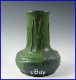 Ephraim Art Pottery Vase Green Glaze with Lily Pads and Frog by Jesse Wolf