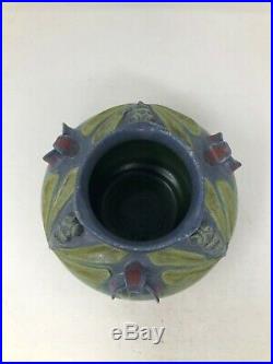 Ephraim Faience Art Pottery Shady Shoreline Dragonfly Green Blue Vase 5.25 2010